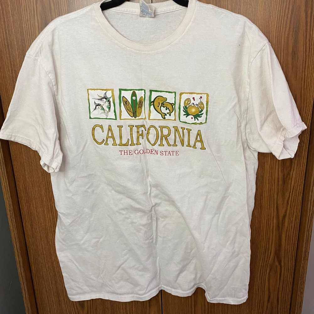 Delta Pro Weight California Graphic Tee Mens Large‎ White Coastal Surf Shirt